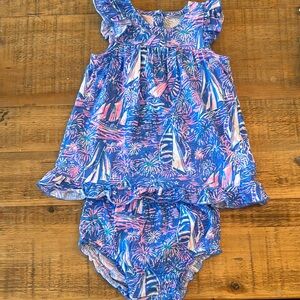 Colorful Sailboat Print Baby Dress and Bloomers